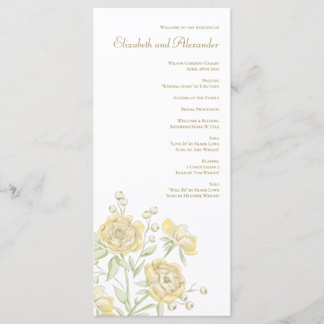 Menu Yellow Rose Wedding Programs (Frente)