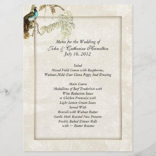 Menus chiques do casamento do pavão