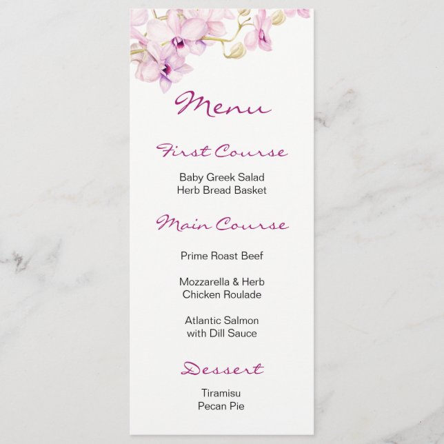 Menus de Aquarela de Orquídea Roxo Tropical (Frente)