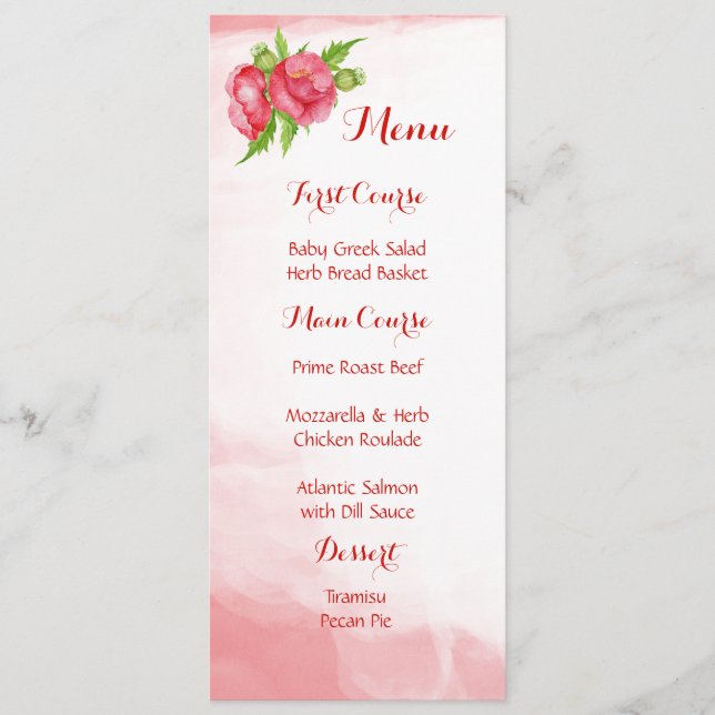 Menus de Aquarela Poppy (Frente)