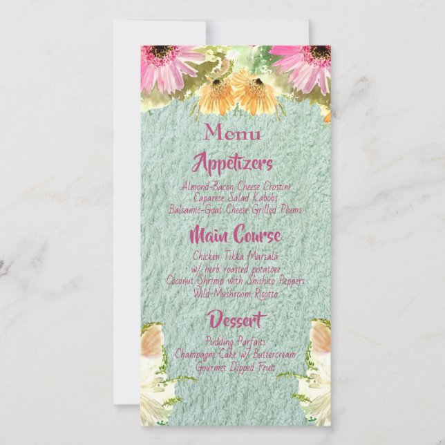 Menus de Casamento Azul de Flores Selvagens (Frente)