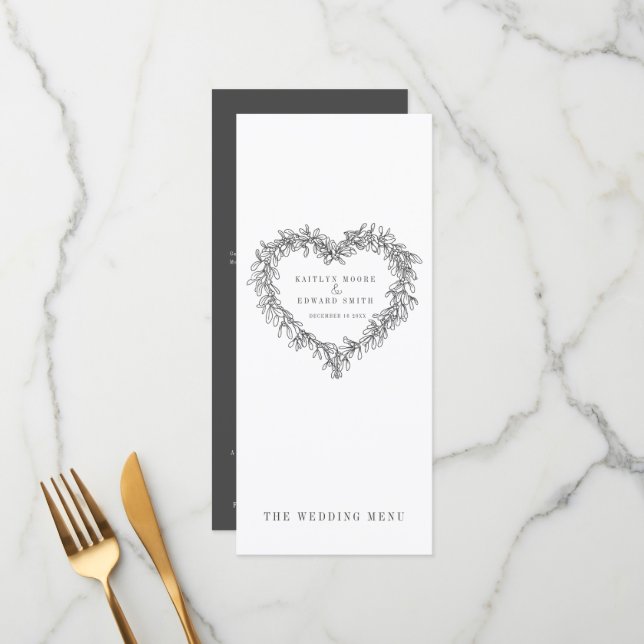 Menus de casamento branco, cinza escura (Frente/Verso In Situ)