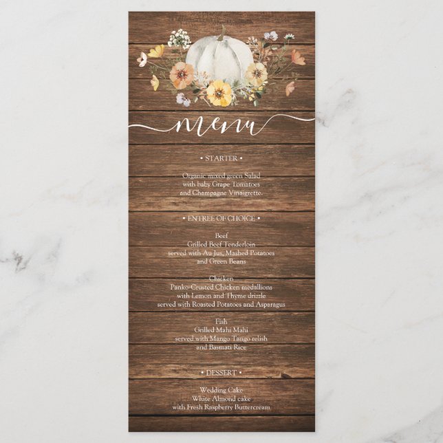 Menus de Casamento de Abóbora Floral (Frente)
