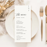 Menus de Casamento de Caligrafia Elegante Simples<br><div class="desc">Nossos Simples Menus de Casamento da Caligrafia misturam sofisticação com clareza para elevar sua experiência de jantar. Esses menus são lindamente escritos, detalhando uma seleção curada de pratos que prometem deliciar seus hóspedes — de um começo de zestidade a uma sobremesa decadente. Projetadas não apenas para casamentos, mas versáteis o...</div>