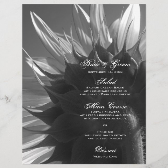 Menus de Casamento de Girassol no Jardim Negro e B (Frente)