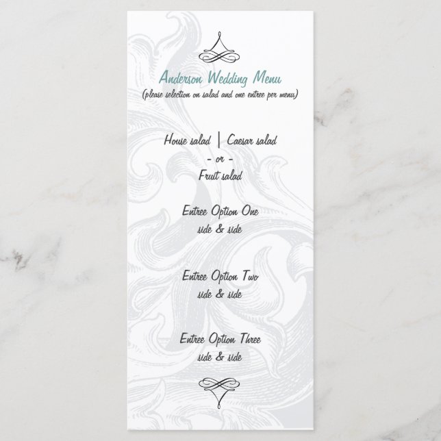 Menus de Casamento de Rolagem Elegante (Frente)
