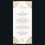 Menus de Casamento Elegante | Canto Vintage (Faux<br><div class="desc">Nadine Wedding Menu (Faux Gold Foil): Este elegante cartão de cardápio de casamento coordena-se perfeitamente com a nossa suíte de convites Nadine. A cor do design é definida em folha de ouro falsa. Não é real,  mas um efeito impresso em folha de ouro.</div>