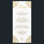 Menus de Casamento Elegante | Canto Vintage (Faux<br><div class="desc">Nadine Wedding Menu (Faux Gold Foil): Este elegante cartão de cardápio de casamento coordena-se perfeitamente com a nossa suíte de convites Nadine. A cor do design é definida em folha de ouro falsa. Não é real,  mas um efeito impresso em folha de ouro.</div>