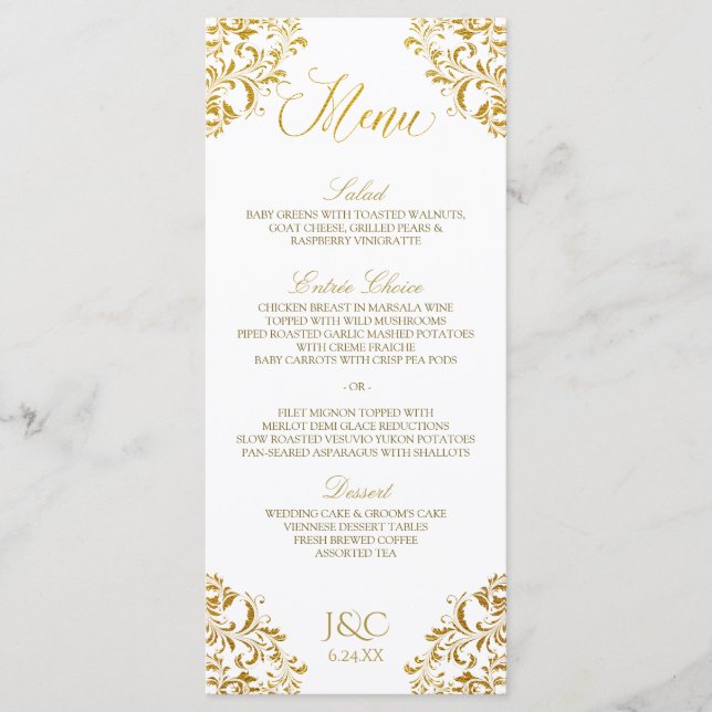 Menus de Casamento Elegante | Canto Vintage (Faux  (Frente)