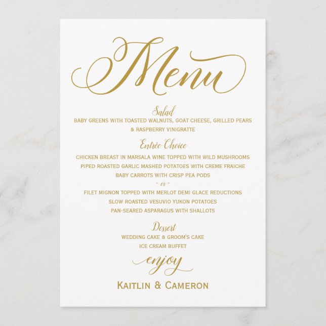 Menus de Casamento Elegante | Tipografia Dourada d (Frente)