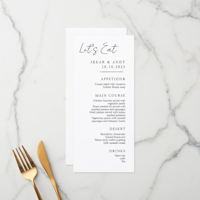 Menus de casamento elegantes (Frente/Verso In Situ)