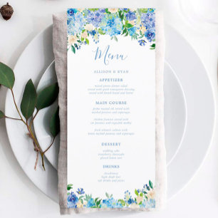Menus de Casamento Floral Blue Hydrangea Summer