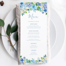 Menus de Casamento Floral Blue Hydrangea Summer