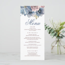 Menus de Casamento Modernos Florais Azul Poeira e 