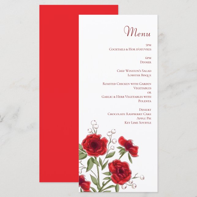 Menus de Casamento Romântico Rosa Vermelha (Frente/Verso)