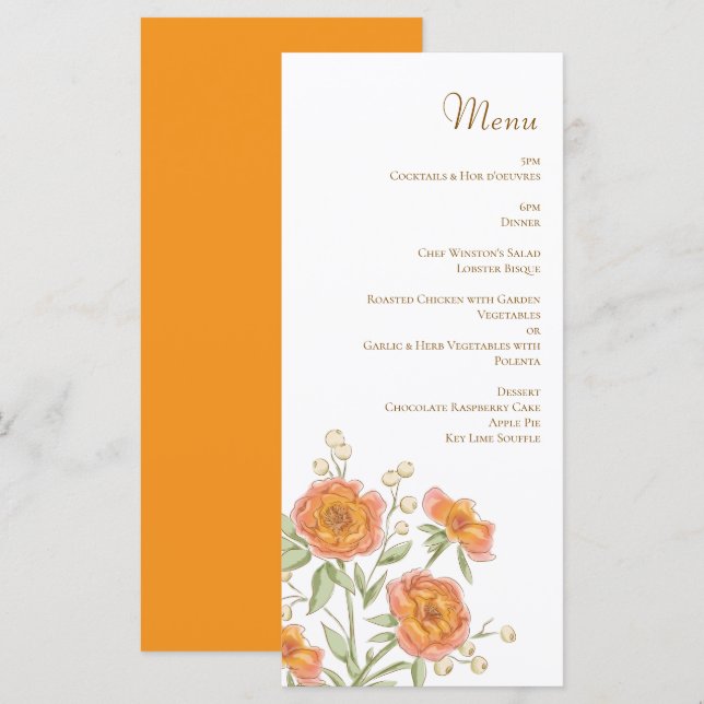 Menus de Casamento Rosa Laranja (Frente/Verso)