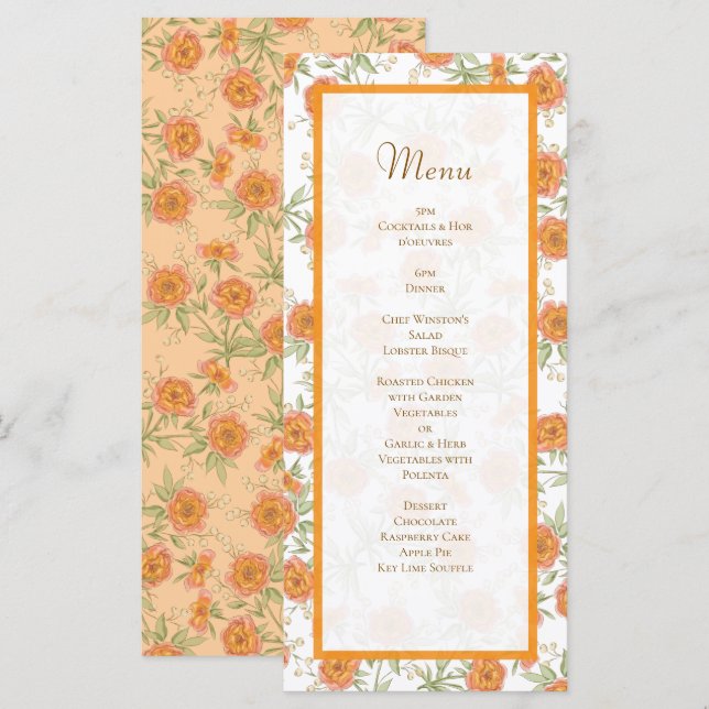 Menus de Casamento Rosa Laranja (Frente/Verso)