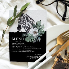 Menus de Casamento Safari Zebra Floral Aquarela