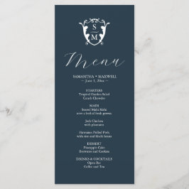 Menus de Casamento Simples Monograma Crest Azul