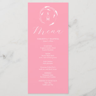 Menus de Casamento Simples Monograma Rosa