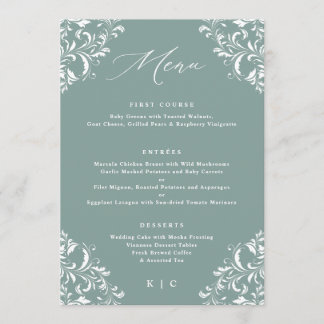 Menus de Casamento vintage Verde Elegante