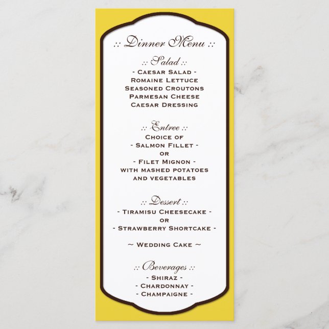 Menus de Recepção de casamento Amarelo castanho e  (Frente)