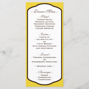Menus de Recepção de casamento Amarelo e Branco