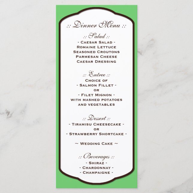 Menus de Recepção de casamento Verde Castanho e Br (Frente)