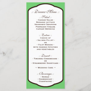 Menus de Recepção de casamento Verde Marrom e Br