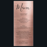 Menus do Menu de Casamento da Tipografia Minimalis<br><div class="desc">Este cardápio de cor rosa de metal escovado é perfeito para o casamento formal de seus sonhos. Personalize este menu de casamento com os seus próprios detalhes de casamento e comidas.</div>
