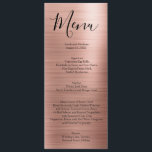 Menus do Menu de Casamento da Tipografia Minimalis<br><div class="desc">Este cardápio de cor rosa de metal escovado é perfeito para o casamento formal de seus sonhos. Personalize este menu de casamento com os seus próprios detalhes de casamento e comidas.</div>