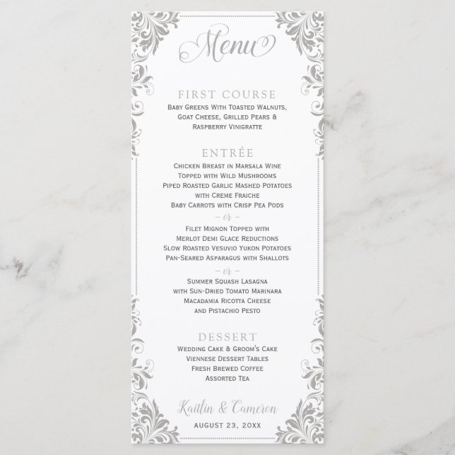 Menus Elegantes de Casamento ou de Evento (Cinza) (Frente)