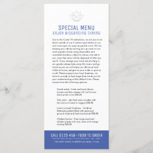 Menus especiais do restaurante - azul restrito do