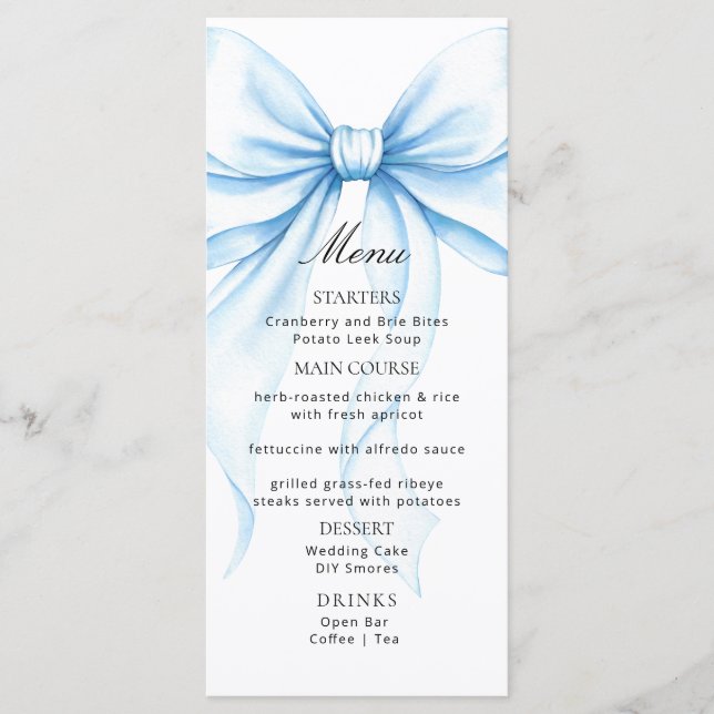 Menus para um chá de bebê moderno. (Frente)