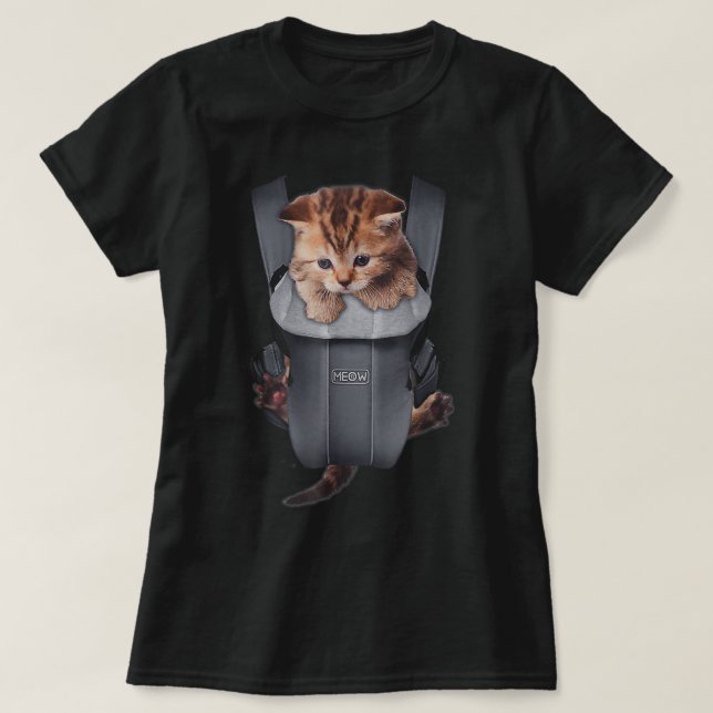 Meow Cat Kitten Carrier T-Shirt (Frente do Design)