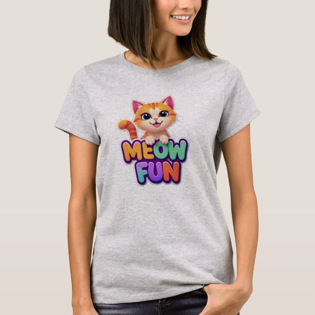 Meow Fun - Cute Smiling Cat T-Shirt (Frente)