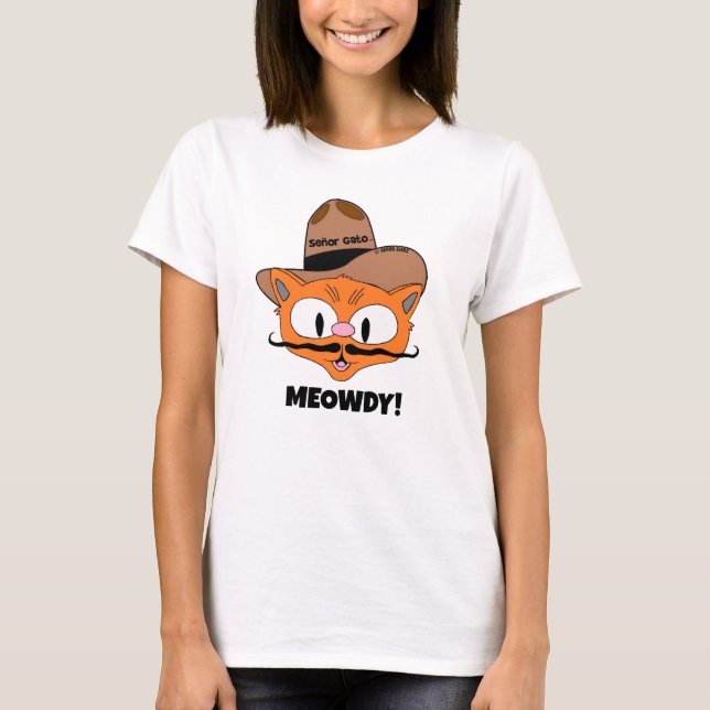 MEOWDY! Camisa Gato Cowboy Bigode Cartoon (Frente)