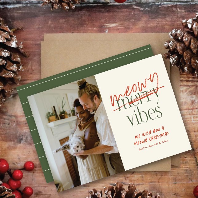 Meowes Vibes Feliz Cartão com fotos de Natal (Criador carregado)