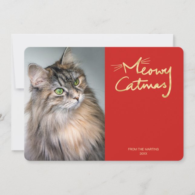Meowy Catmas Engraçado Cartão de Natal de Gato (Frente)