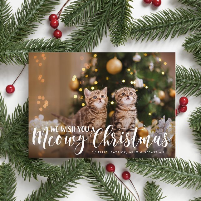 Meowy Christmas | Cartão de Férias Pet Fotográfico (Criador carregado)