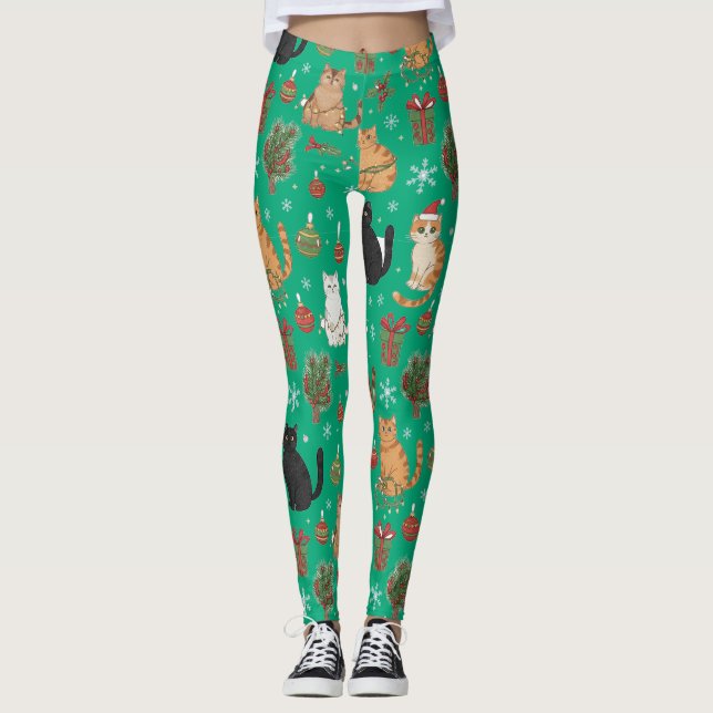 Meowy Christmas Cat Leggings - Gift For Cat Mom (Frente)