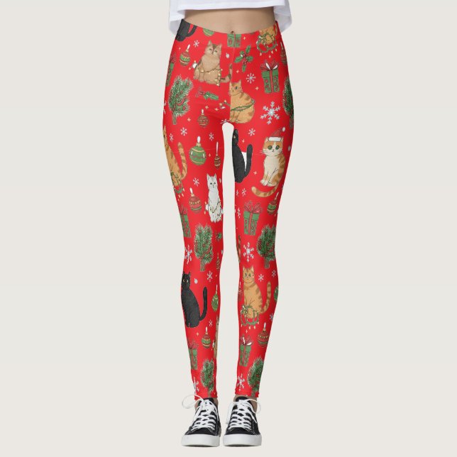Meowy Christmas Cat Leggings - Presente Para Gata (Frente)