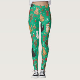 Meowy Christmas Cat Leggings - Presente Para Mãe d