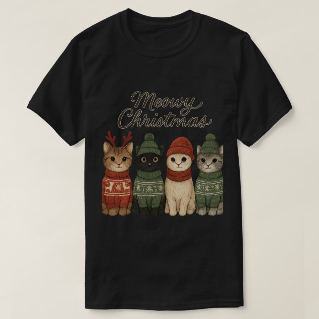 Meowy Christmas Cute Cats T-Shirt | Cozy Holiday (Frente do Design)