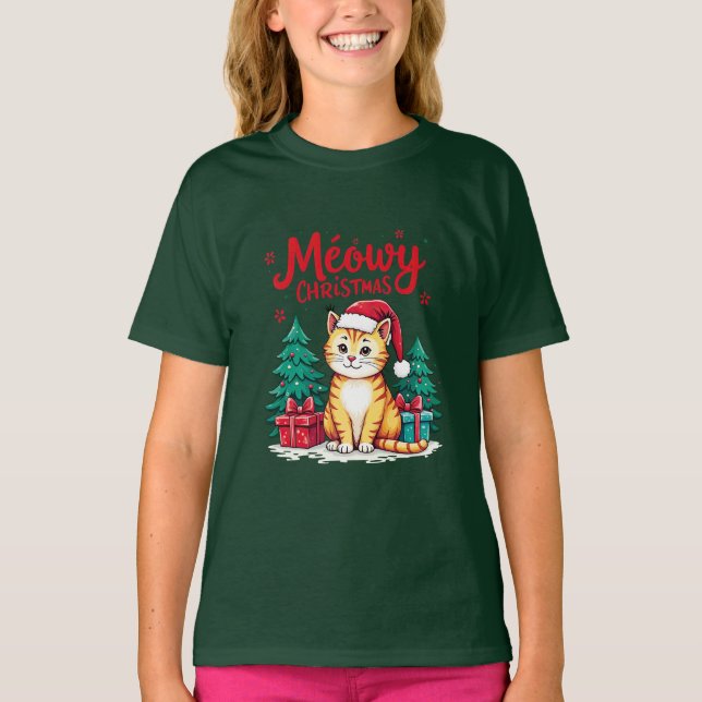 Meowy Christmas Funny Cat T-shirt (Frente)