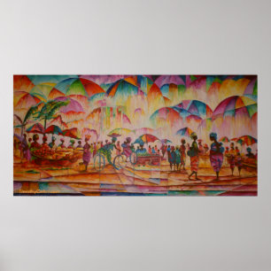 Mercado do guarda-chuva - impressão das canvas