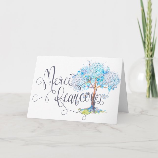 Merci Beaucoup Blue Tree Cartões de agradecimentos (Frente)