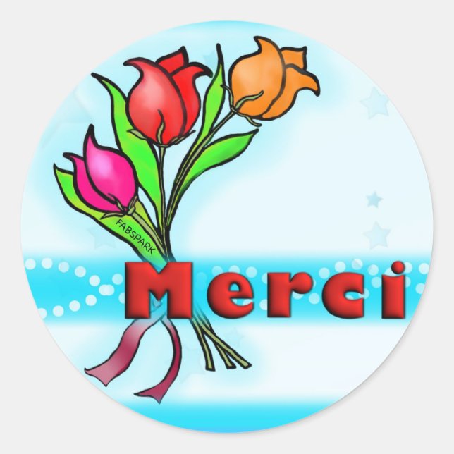 MerCI French Obrigado a vocês autocolantes de flor (Frente)