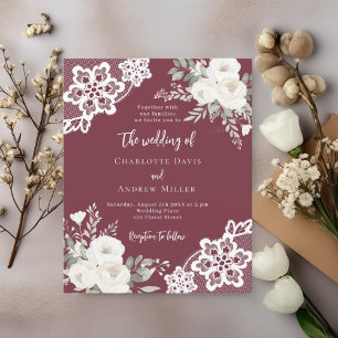 Merlot burgundy, convite para casamento de renda b