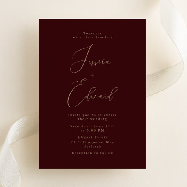 Merlot e Dourado Convite para Casamento (Criador carregado)